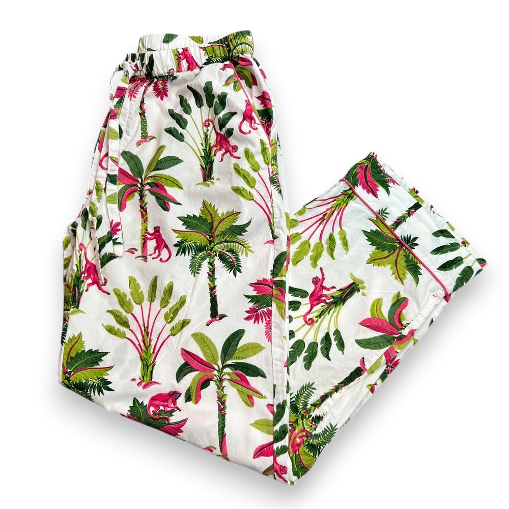 Printfresh XS Monkey Pajama Pants Organic Cotton Pink Palm Tree Lounge Whimsical